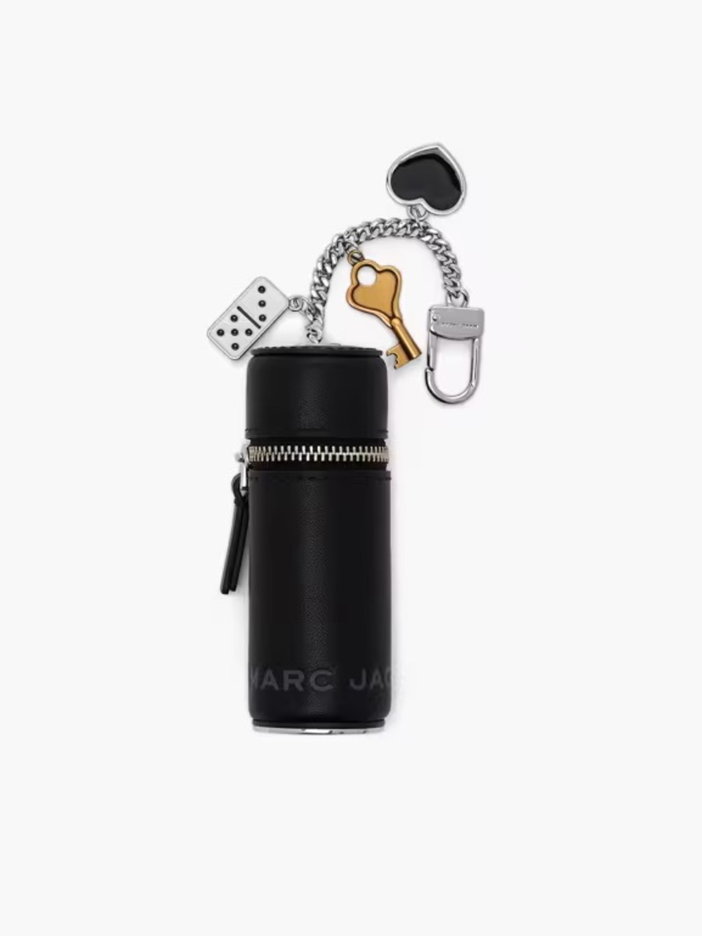 Marc Jacobs Black Leather The Lipstick Case Bag Charm Key Domino EUC